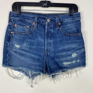 Levi's 501 Button Fly Raw Hem Distressed Denim Jean Shorts Booty Shorts